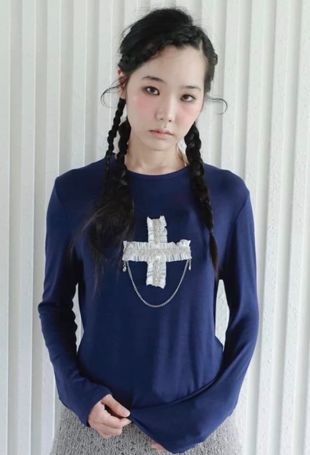 샵페어리 cross trimming long top 크로스 트리밍 탑 상품이미지1