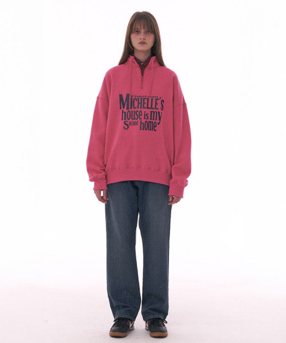 테켓 반집업 맨투맨 후리스 핑크 L 상품이미지2