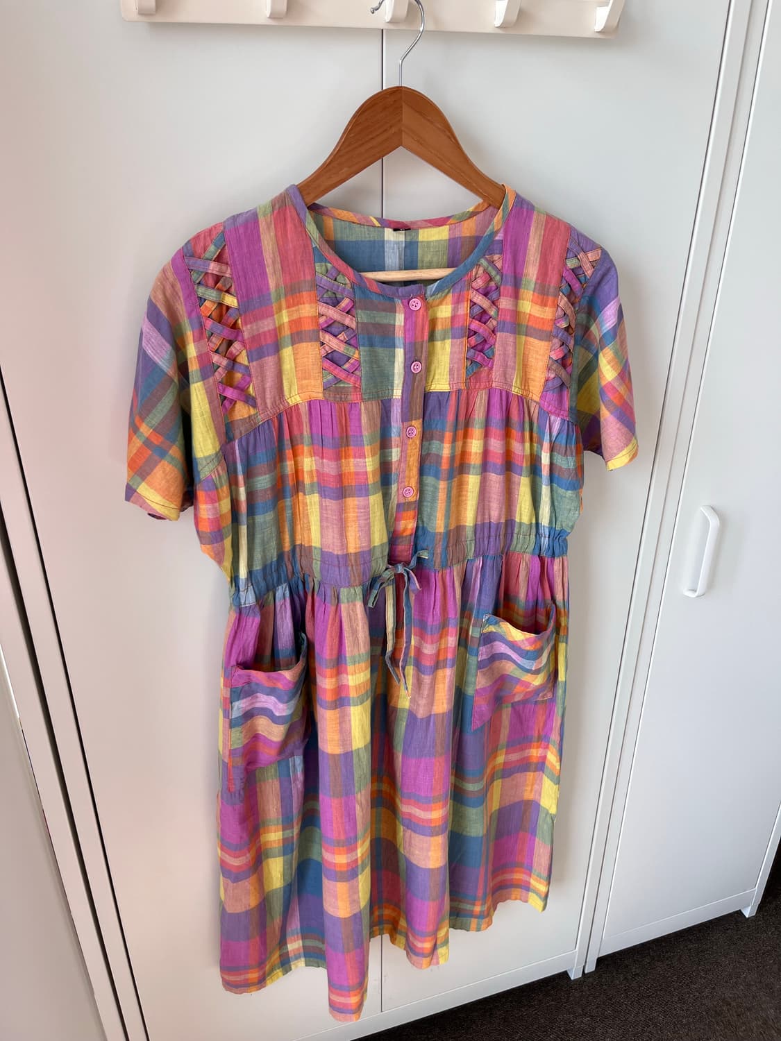 Vintage 무지개 체크 패턴 하구미 원피스 상품이미지9