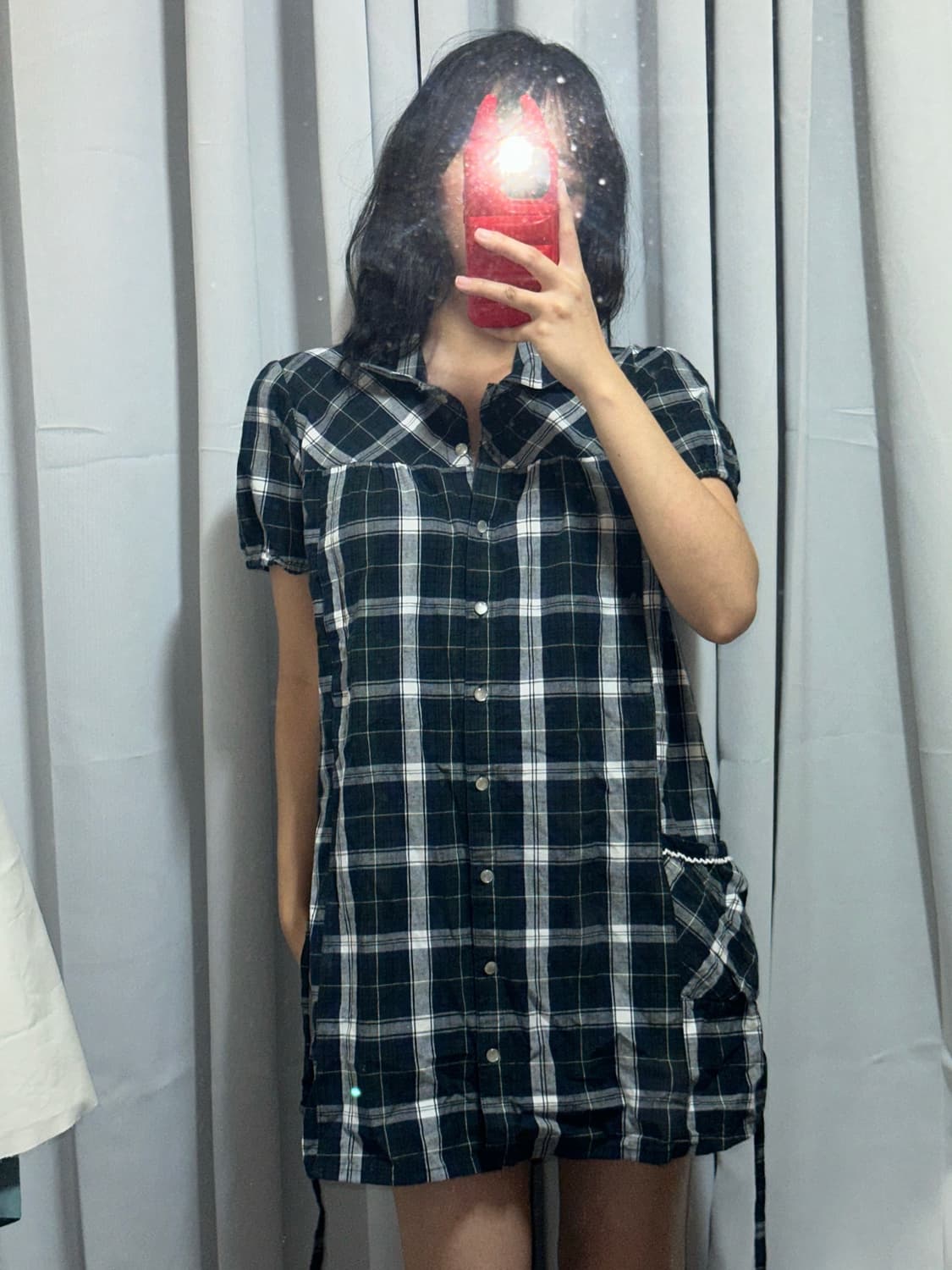 체크패턴 스트랩 미니 원피스 상품이미지1