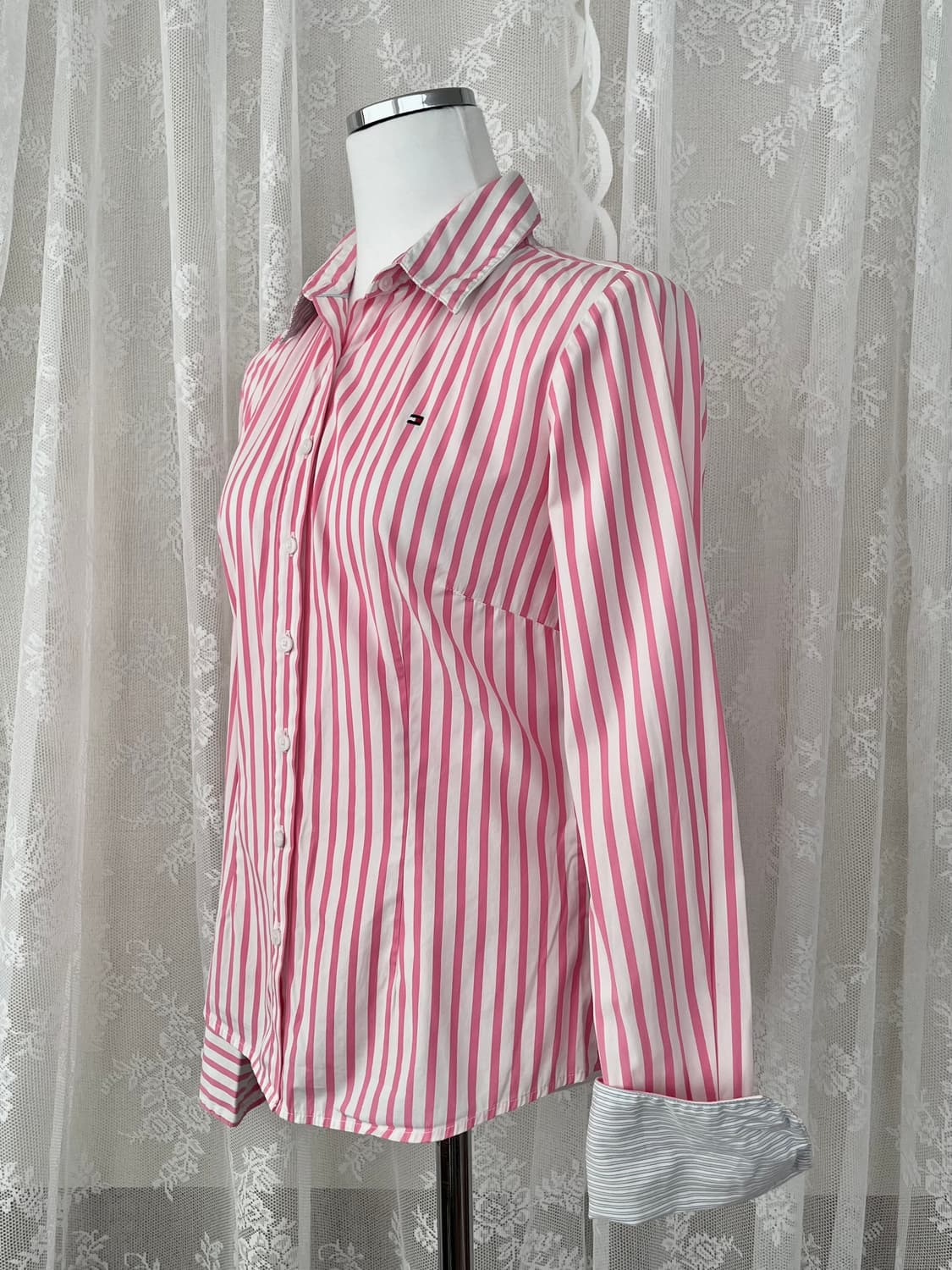 4) 타미힐피거 클래식 여성 스트라이프 셔츠 핑크 상품이미지3