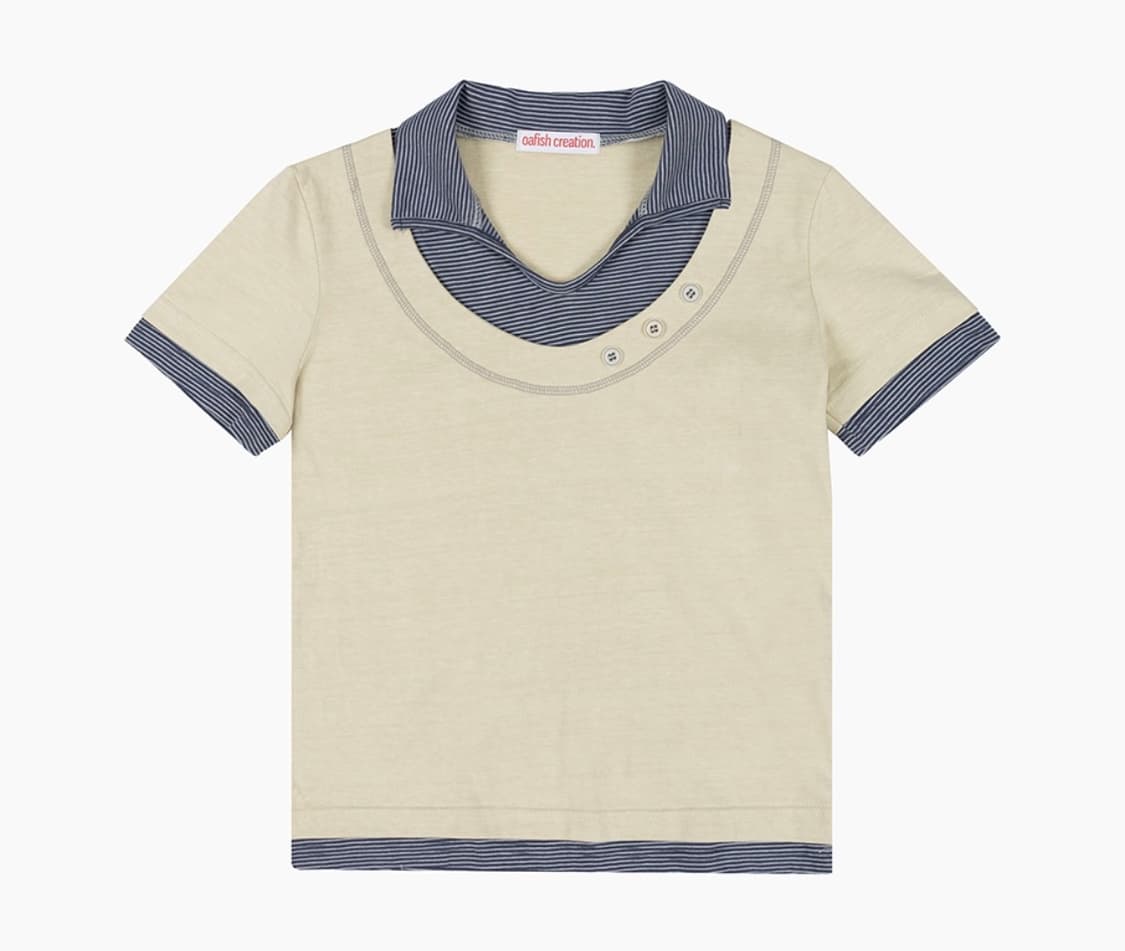 Stripe Layered Collar T-Shirts, Yellow 상품이미지2