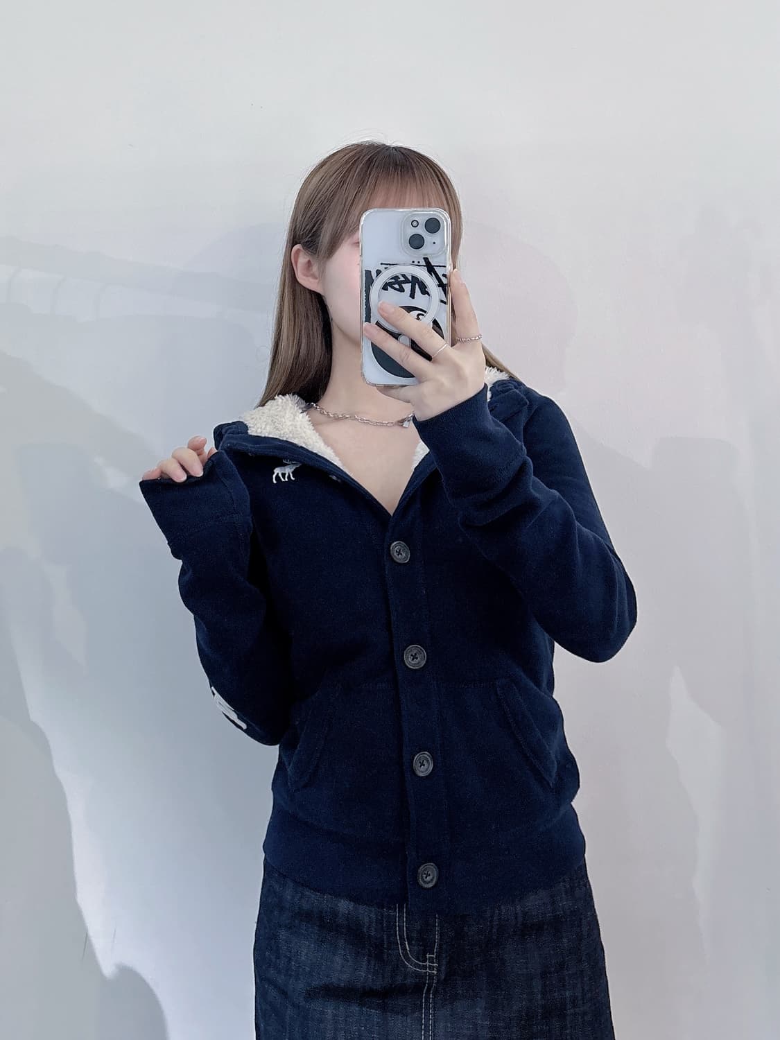 아베크롬비 사이드로고 네이비 버튼 후드집업 상품이미지1