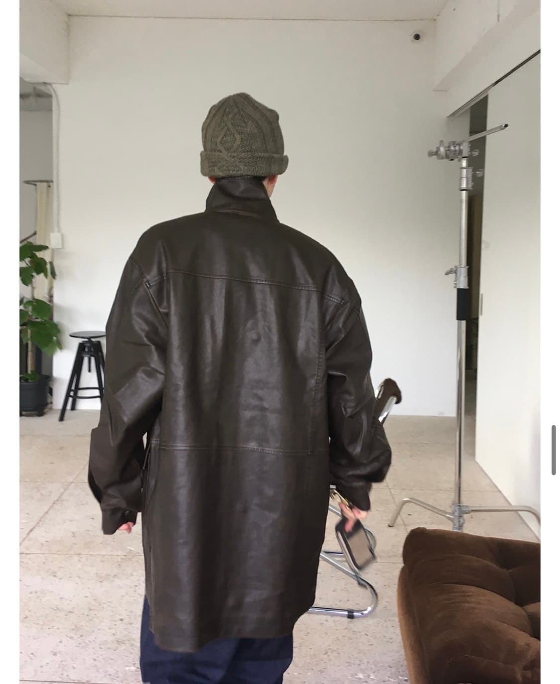 리이리 레더 코트 브라운 free 상품이미지1