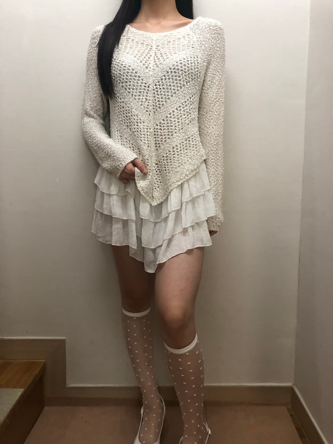 빈티지 화이트 니트 레이어드 원피스 상품이미지4