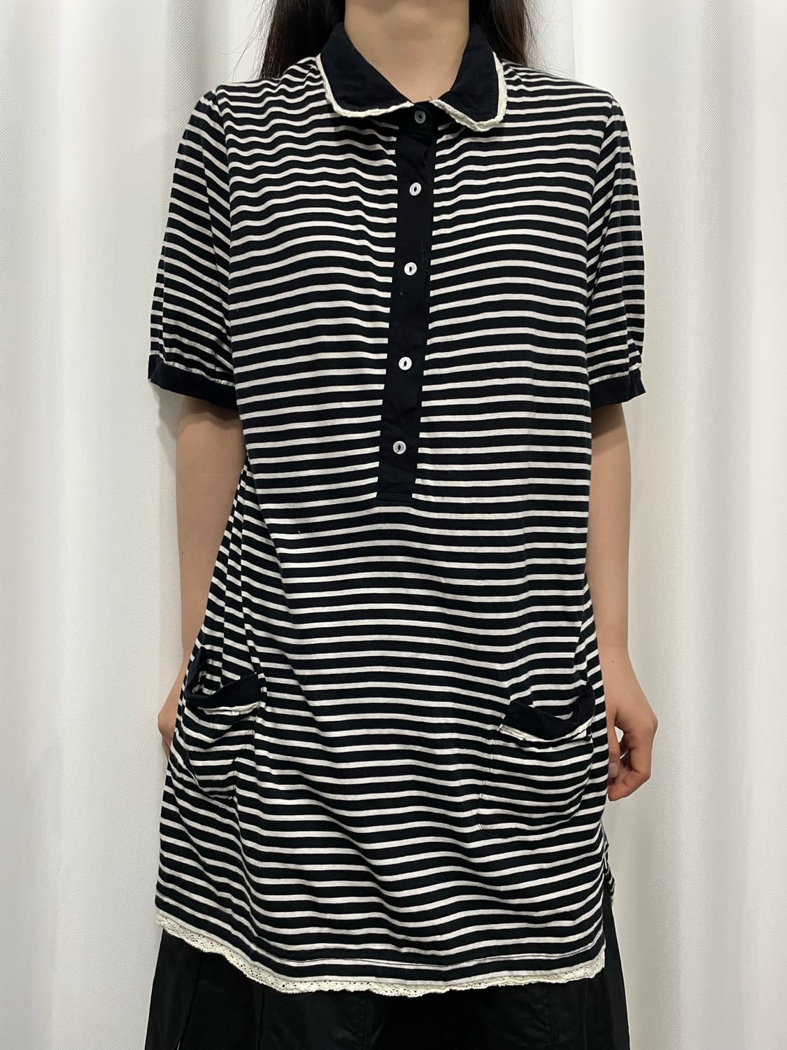 stripe lace pk top 상품이미지1