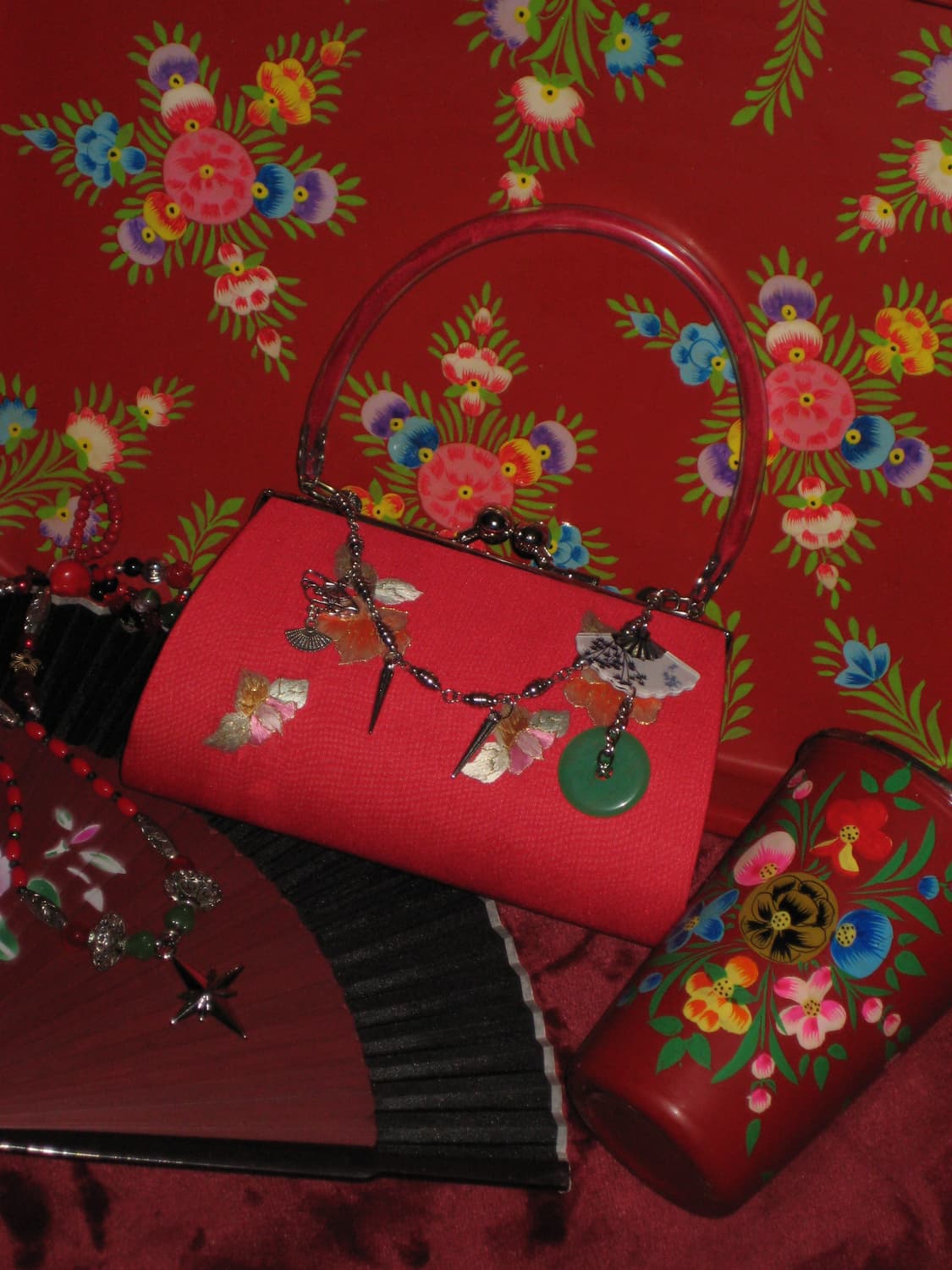 오리엔탈 레드 자수 도트 클러치백 체인메이드 상품이미지8