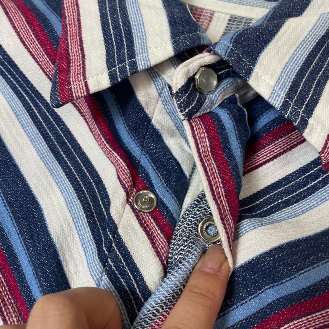 리버티벨 블루 레드 스트라이프 투포켓 긴팔 셔츠 M 상품이미지5