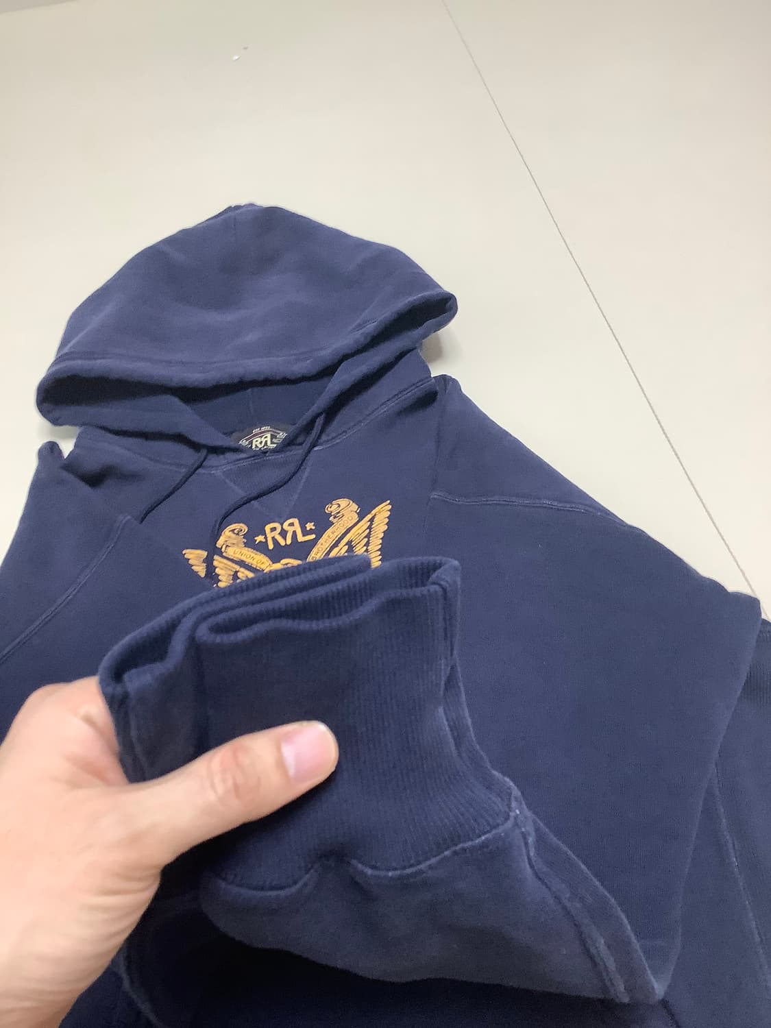 L RRL 더블알엘 그래픽 가먼트다이 네이비 후드티 상품이미지7