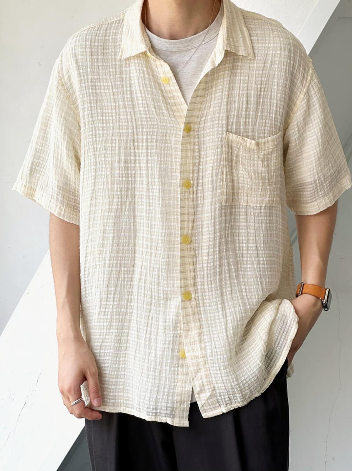 Natural fabric jacquard design half shir 상품이미지10