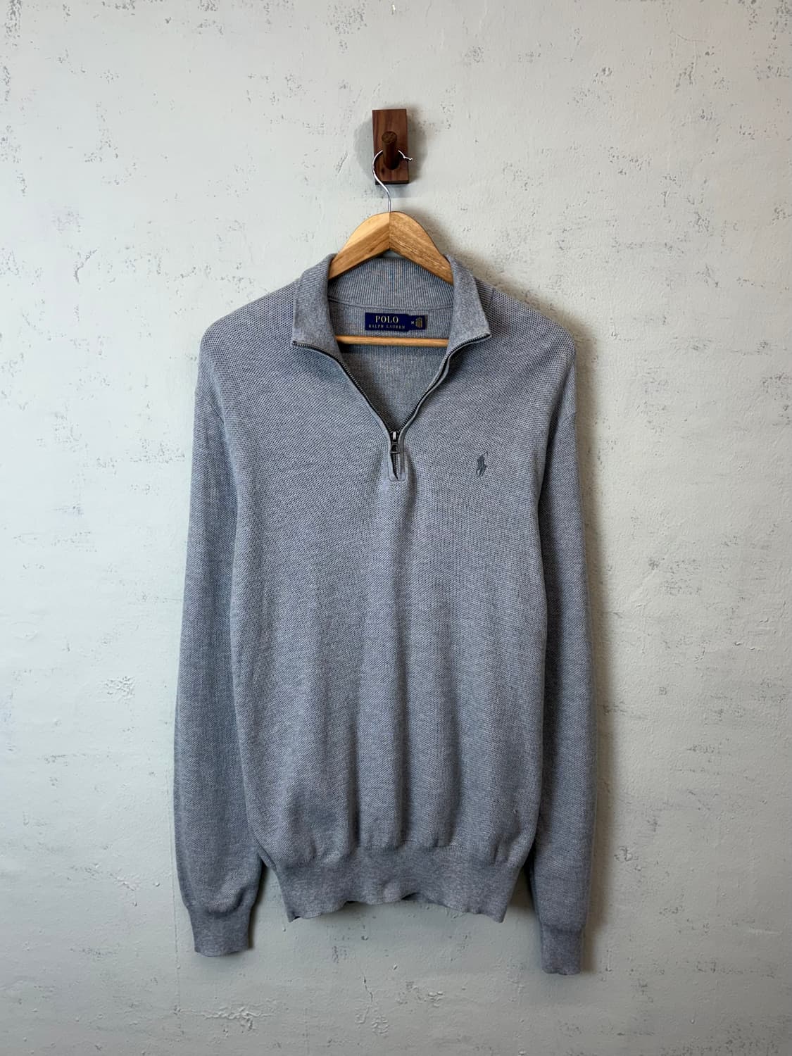 폴로랄프로렌 빈티지 그레이 코튼 니트 반집업 상품이미지1