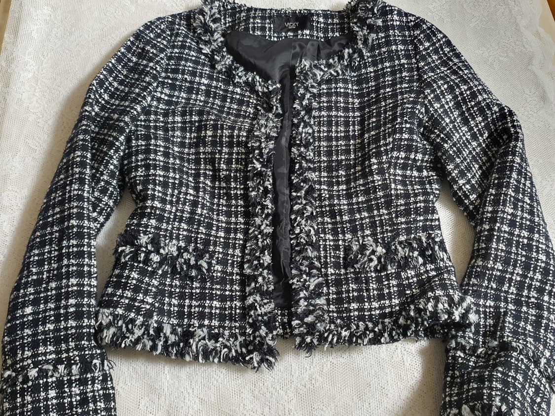 [일본빈티지] 블랙 화이트 트위드 자켓 여성용 상품이미지4