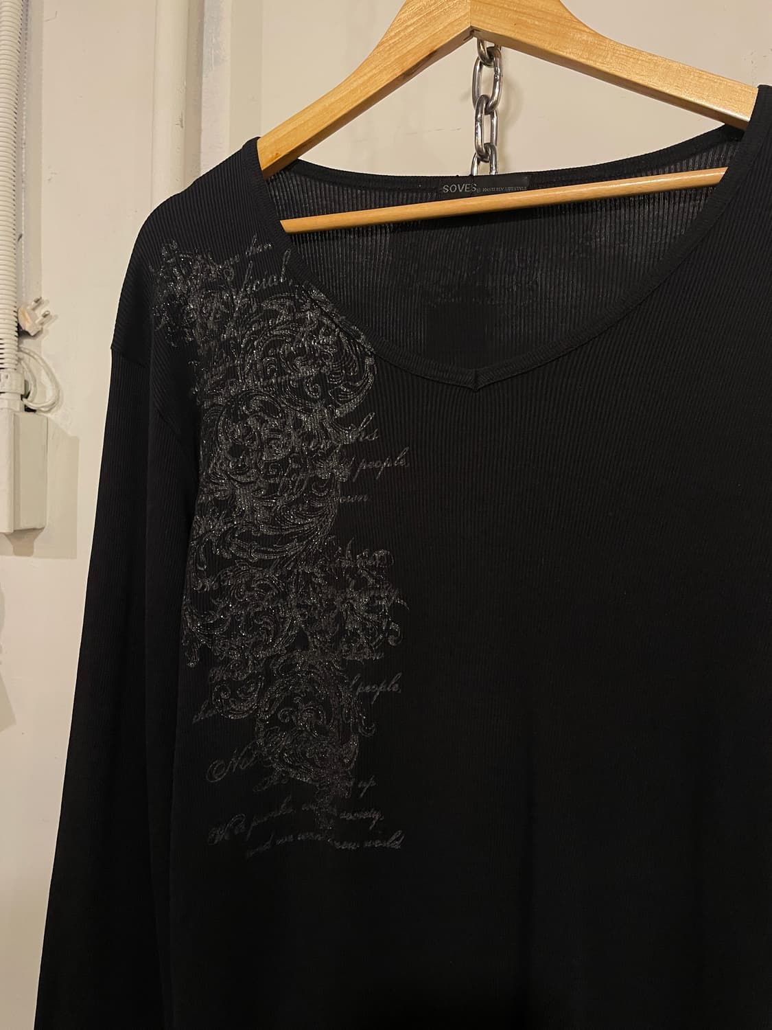 실버 글리터 프린팅 블랙 골지 롱슬리브 y2k 펑크 상품이미지2