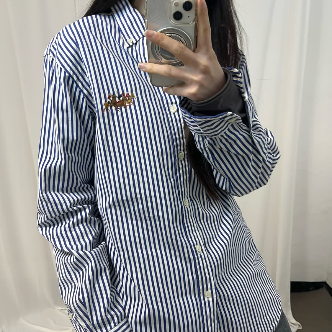 Polo Blue Stripe Triple Pony Shirt 상품이미지3