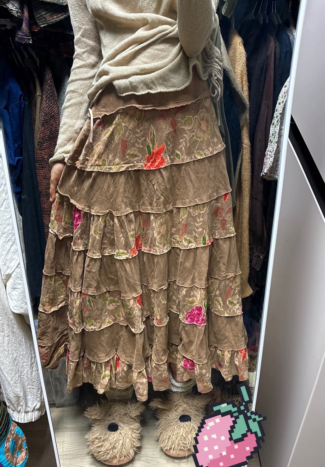 빈티지 플라워 패치워크 캉캉 코듀로이 스커트 상품이미지1