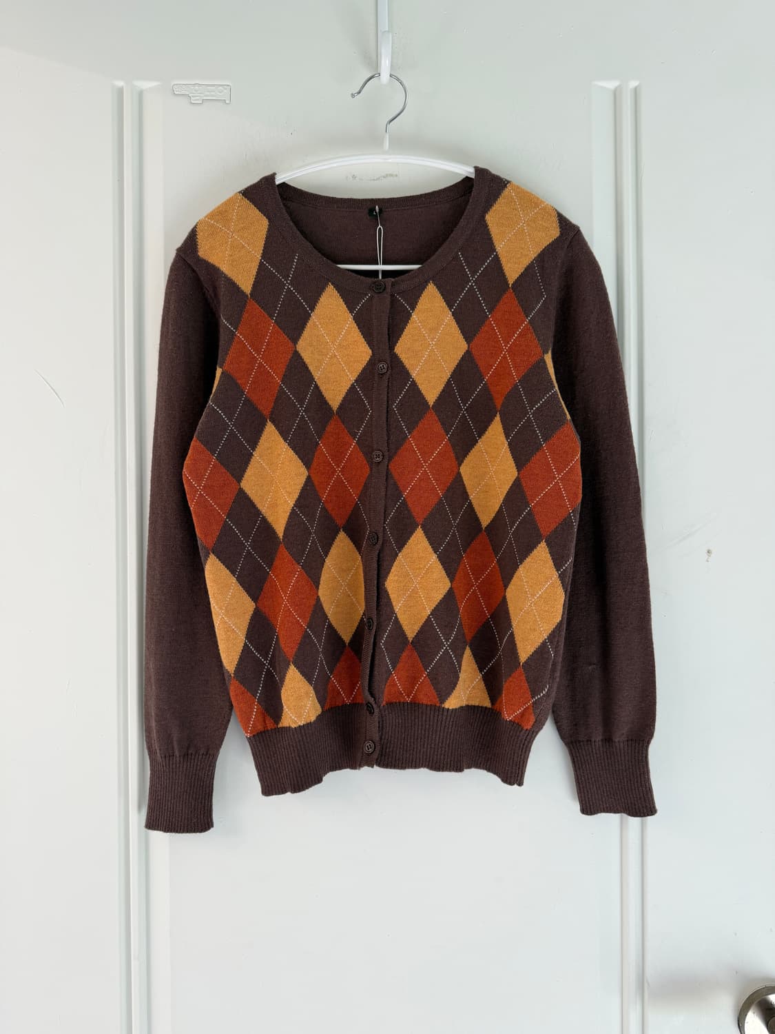 일본빈티지 브라운 아가일패턴 울 가디건 상품이미지5