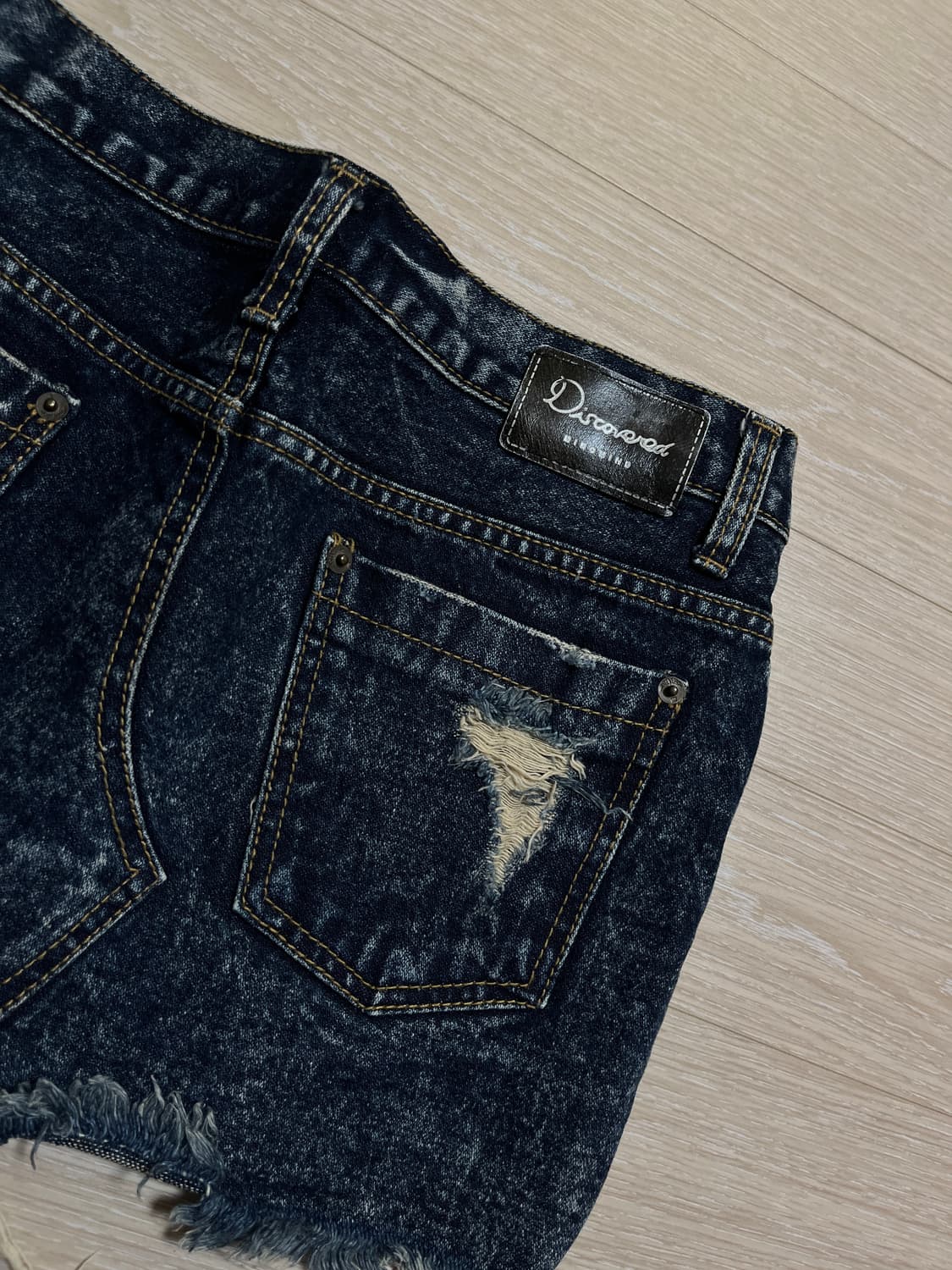 빈티지 디스트로이드 워싱 데미지 데님 로우라이즈 미니스커트 상품이미지3