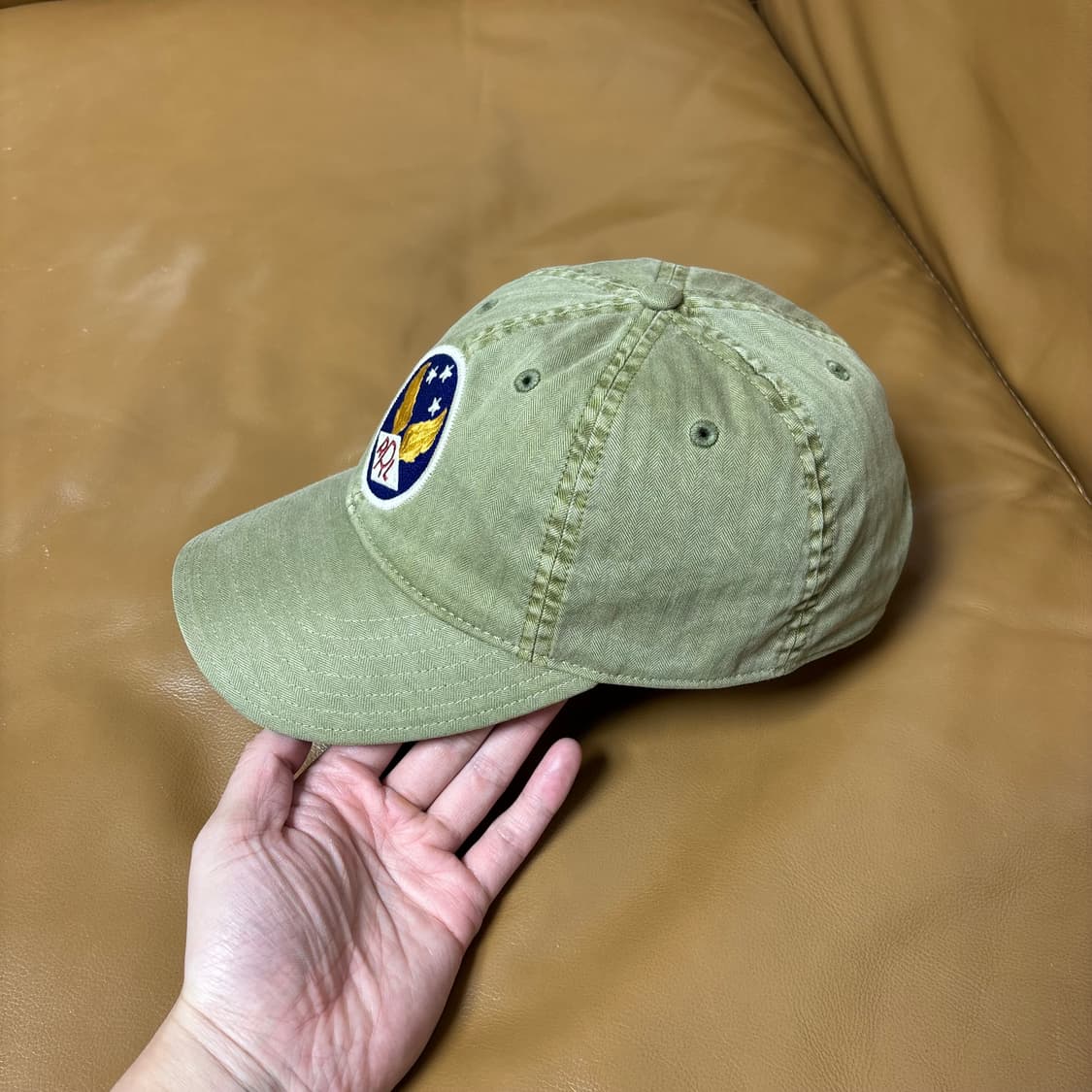 RRL 더블알엘 랄프로렌 폴로 윙로고 6패널 볼캡 모자 워시드 카키 상품이미지4