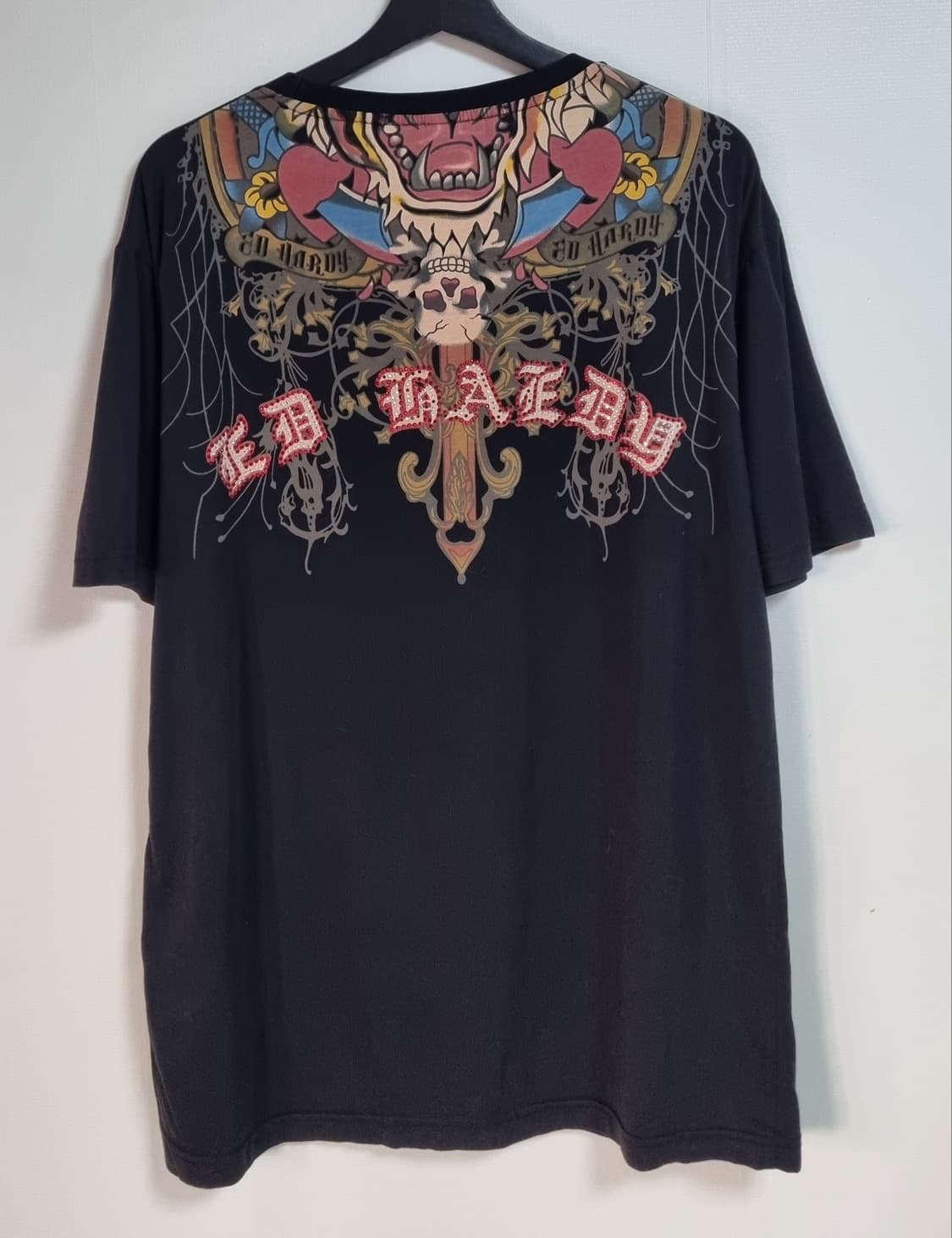 L (100) 에드하디 블랙 빈티지 라인스톤 반팔티 상품이미지2