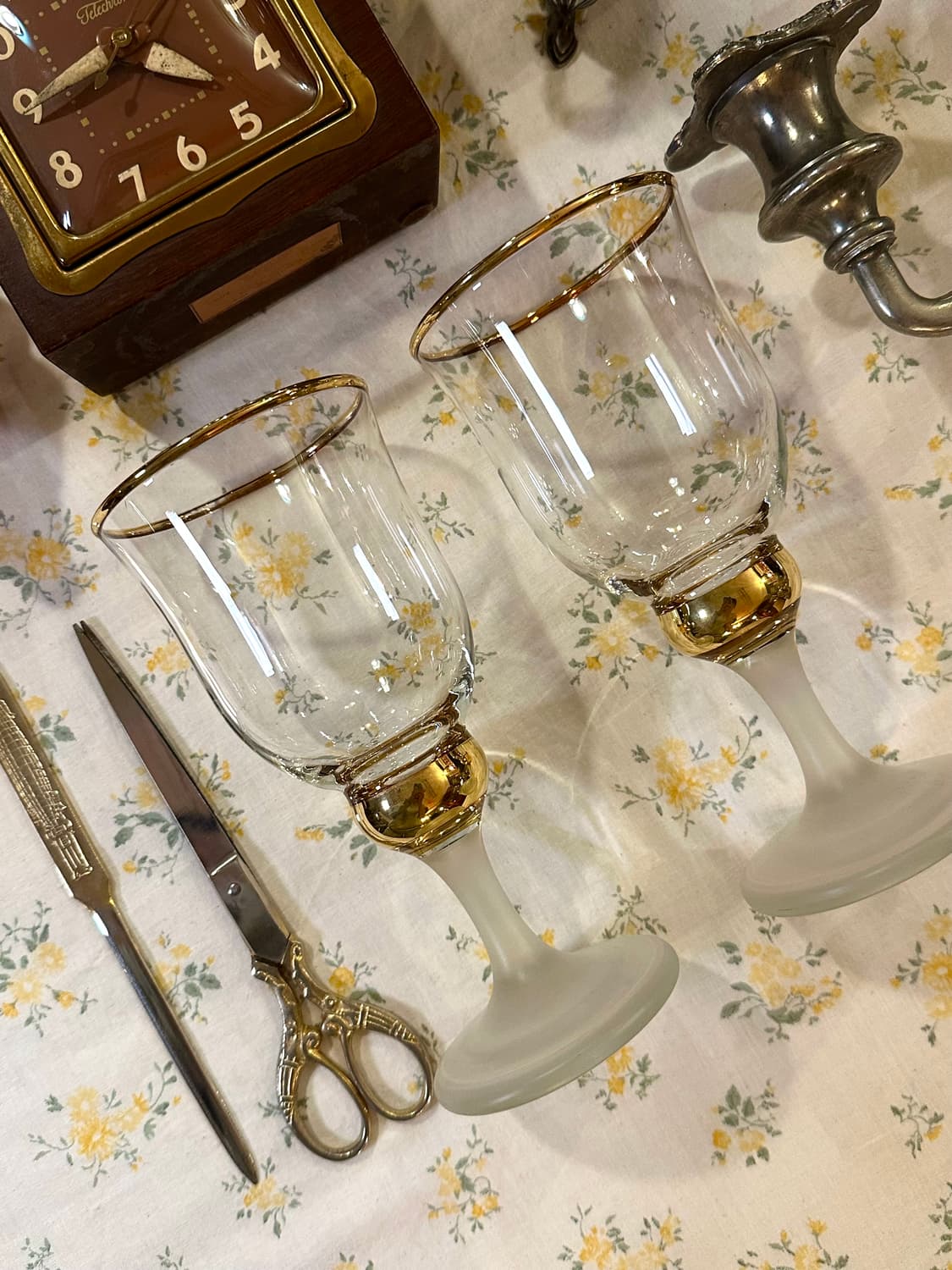 유럽 빈티지 골드림&프로스트스템 글라스 고블렛 잔 상품이미지1