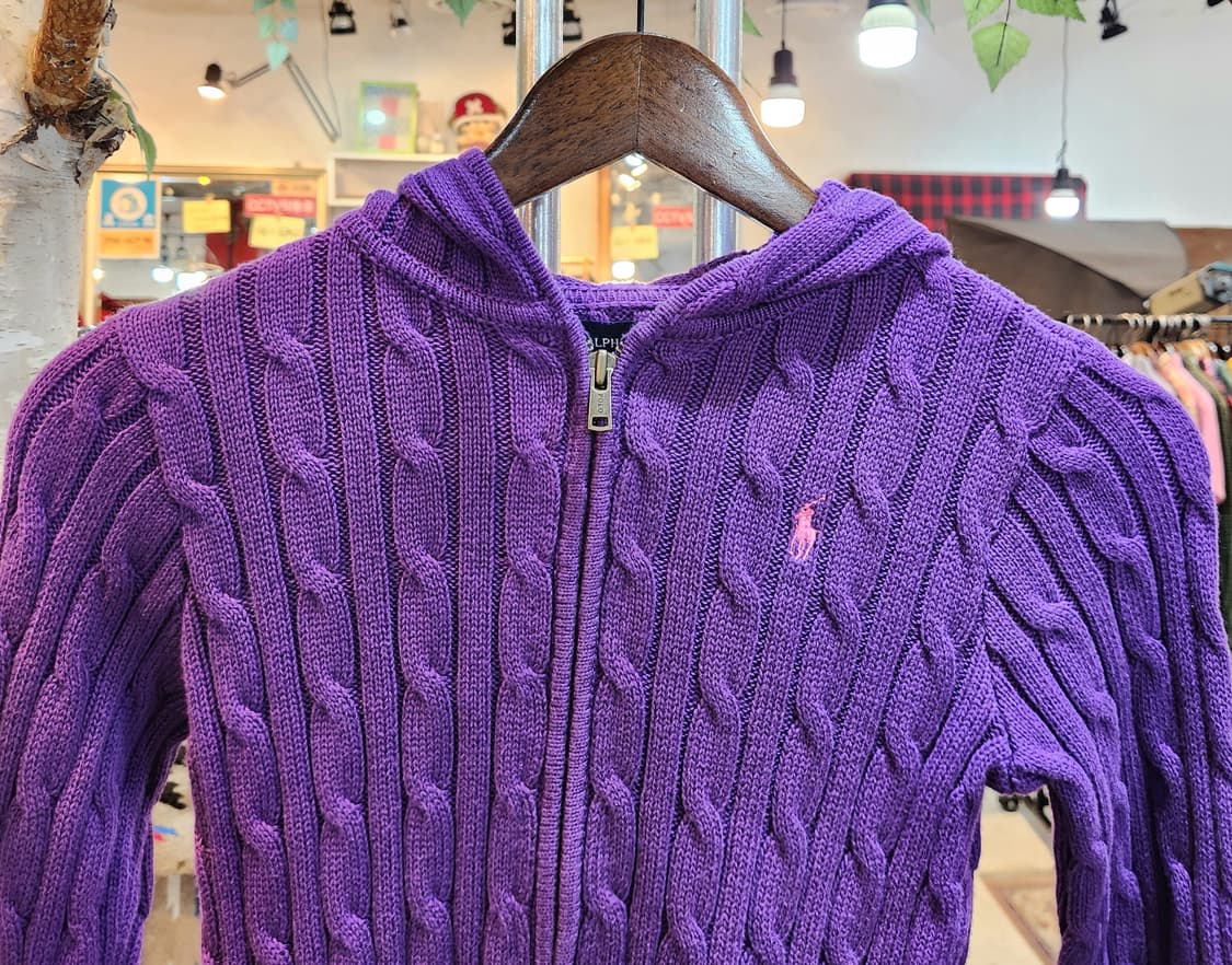 랄프 로렌 후드 꽈배기 크롭 니트  집업 상품이미지2