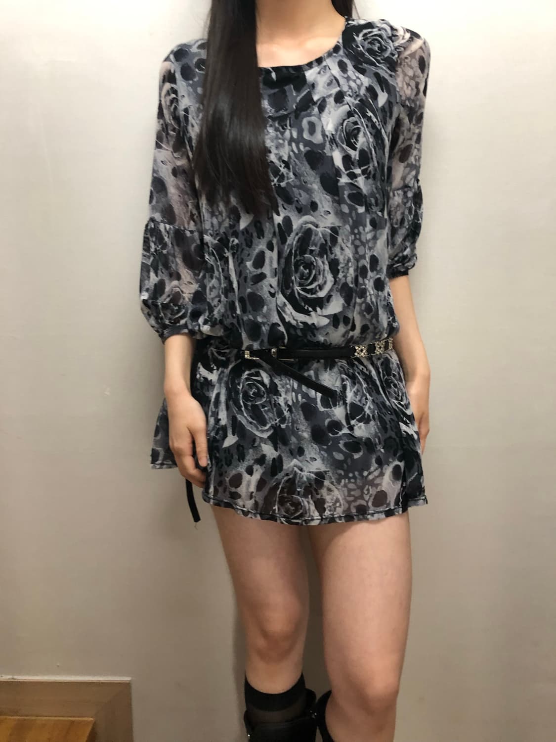 빈티지 그레이 플라워 오리엔탈 원피스 상품이미지5