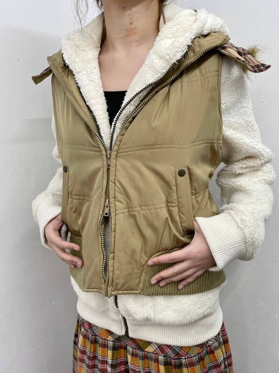 y2k 브라운 투웨이 후드 베스트 상품이미지2