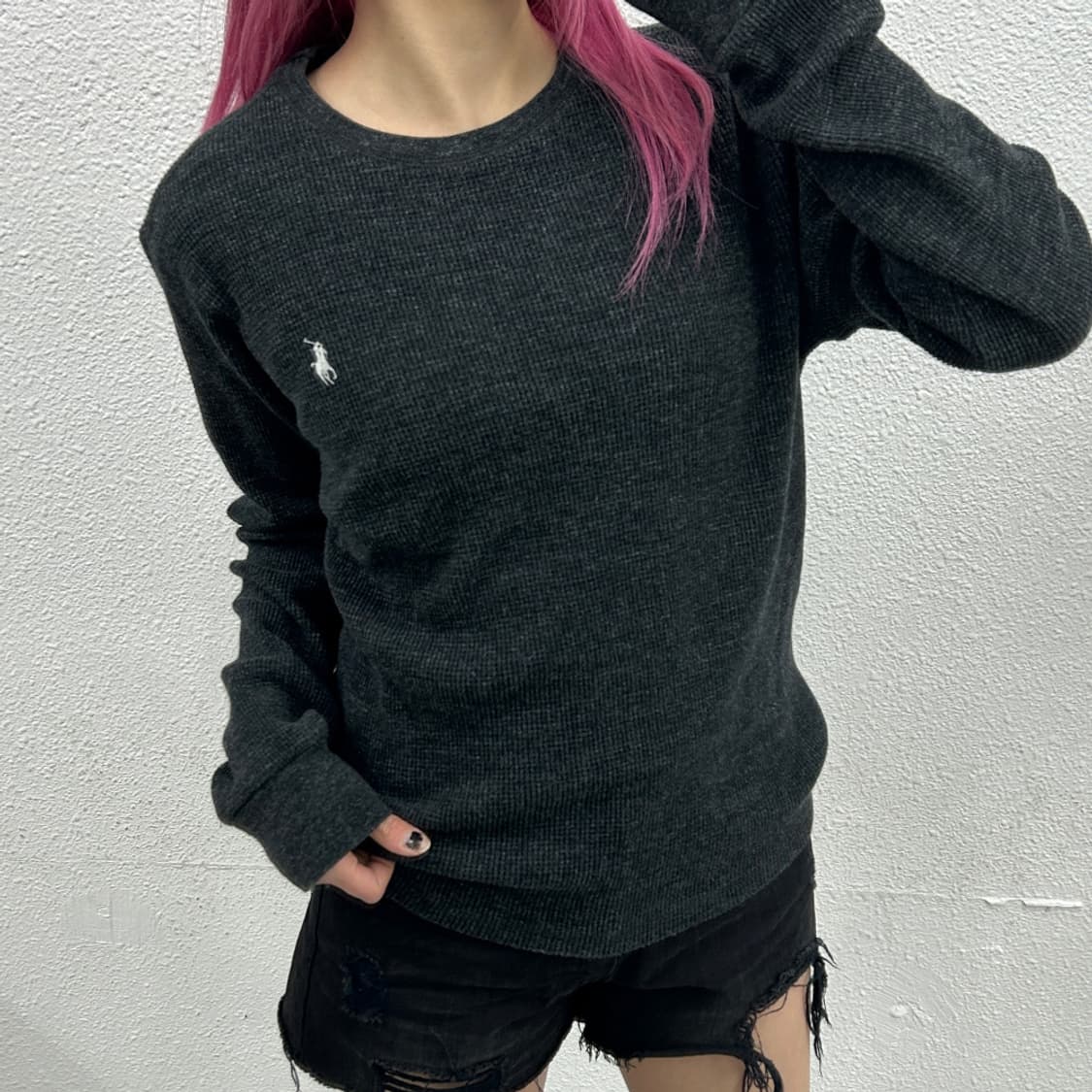 폴로 랄프로렌 화이트포니 와플 차콜 롱슬리브 L 상품이미지1