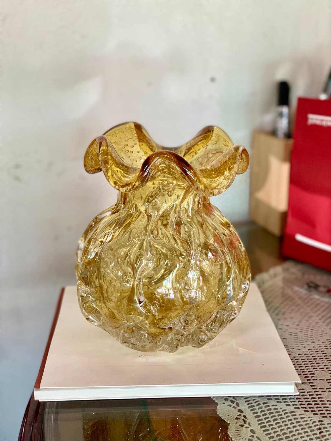 일본 유리공예 앰버 화병 꽃병 빈티지 소품 상품이미지1