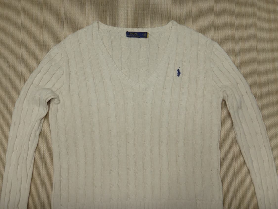 (M/66) 폴로랄프로렌 여성 브이넥 꽈배기 면 니트 상품이미지3