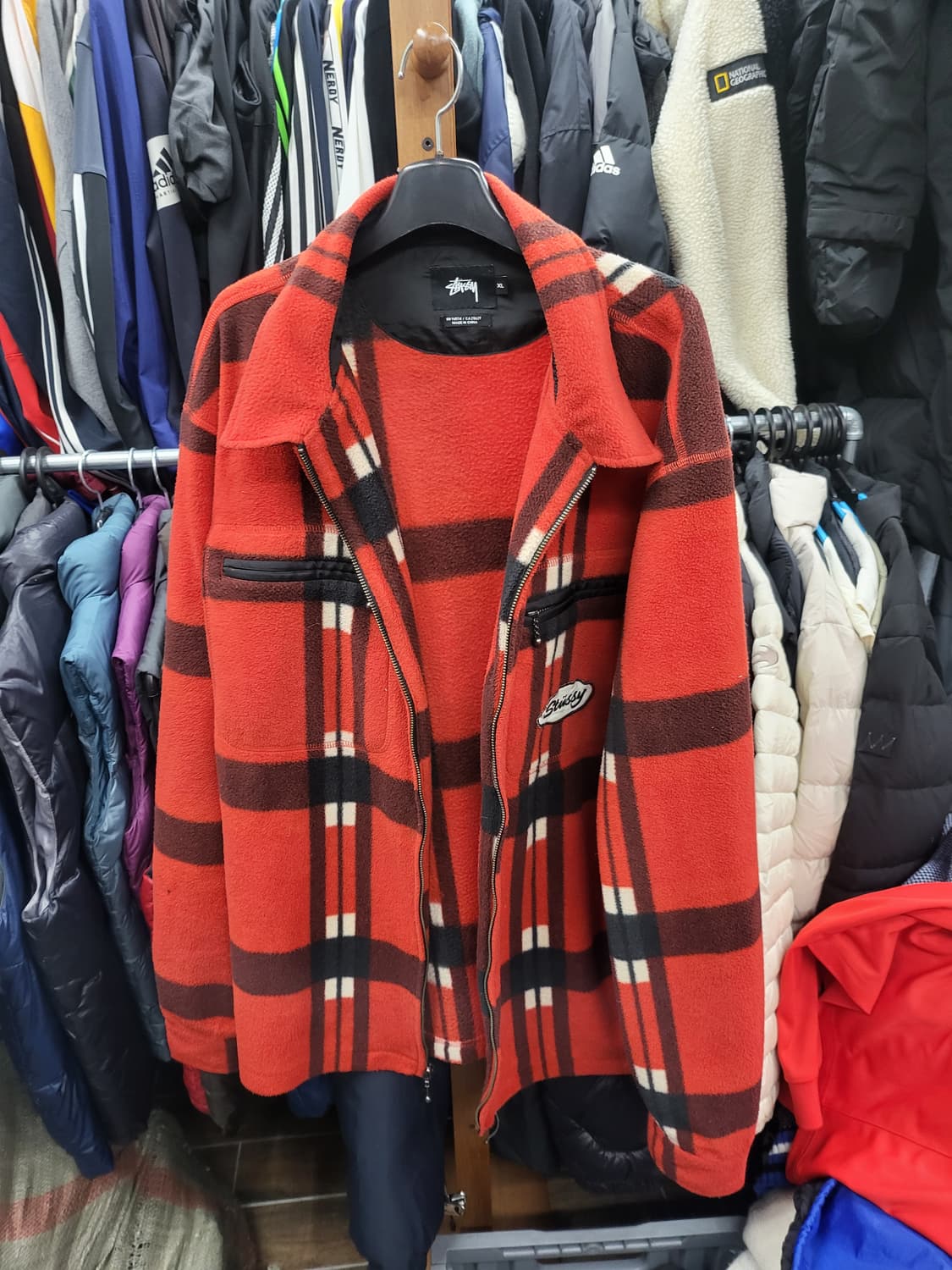스투시 레드 체크 플리스 자켓xl 상품이미지1