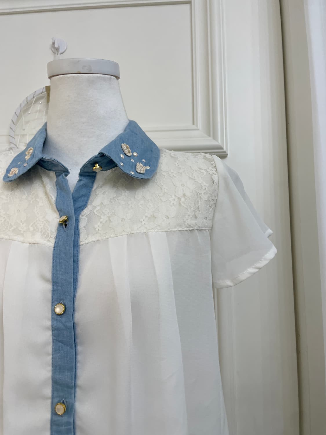 ivory denim point lace blouse 상품이미지6