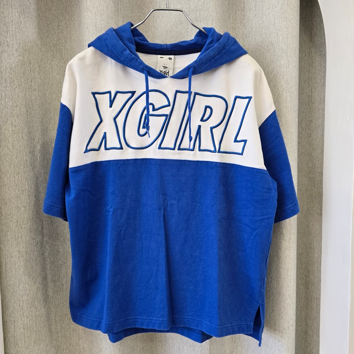 X-girl 엑스걸 로고 투톤 반팔 후드티 상품이미지1
