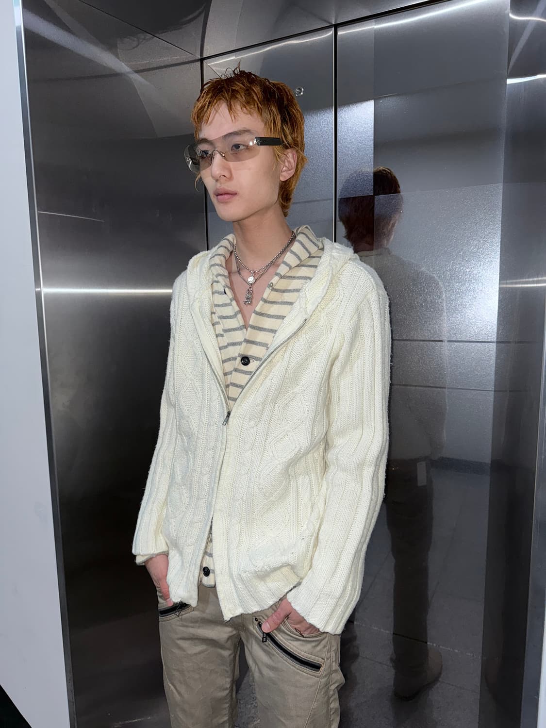 glitter cable knit hood zipup 상품이미지2