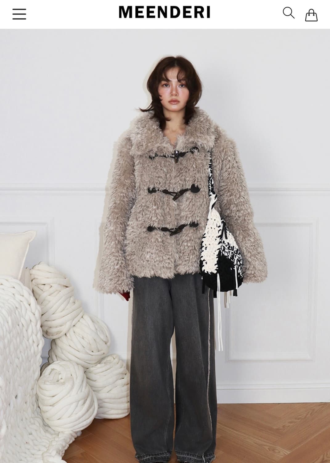 Meenderi 민더리 Cozy Toggle Fur Jacket-grey 상품이미지1
