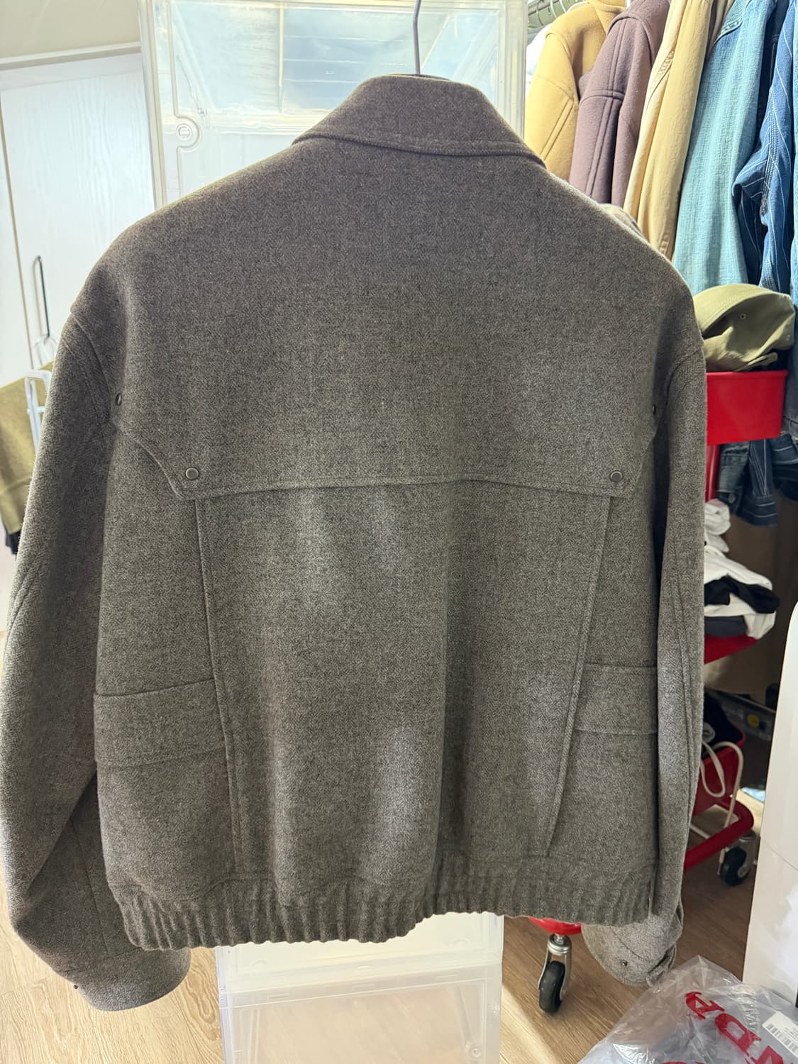 엘무드 셰퍼드 보이 울 블루종 자켓 그레이시 카키자켓 48사이즈 상품이미지3