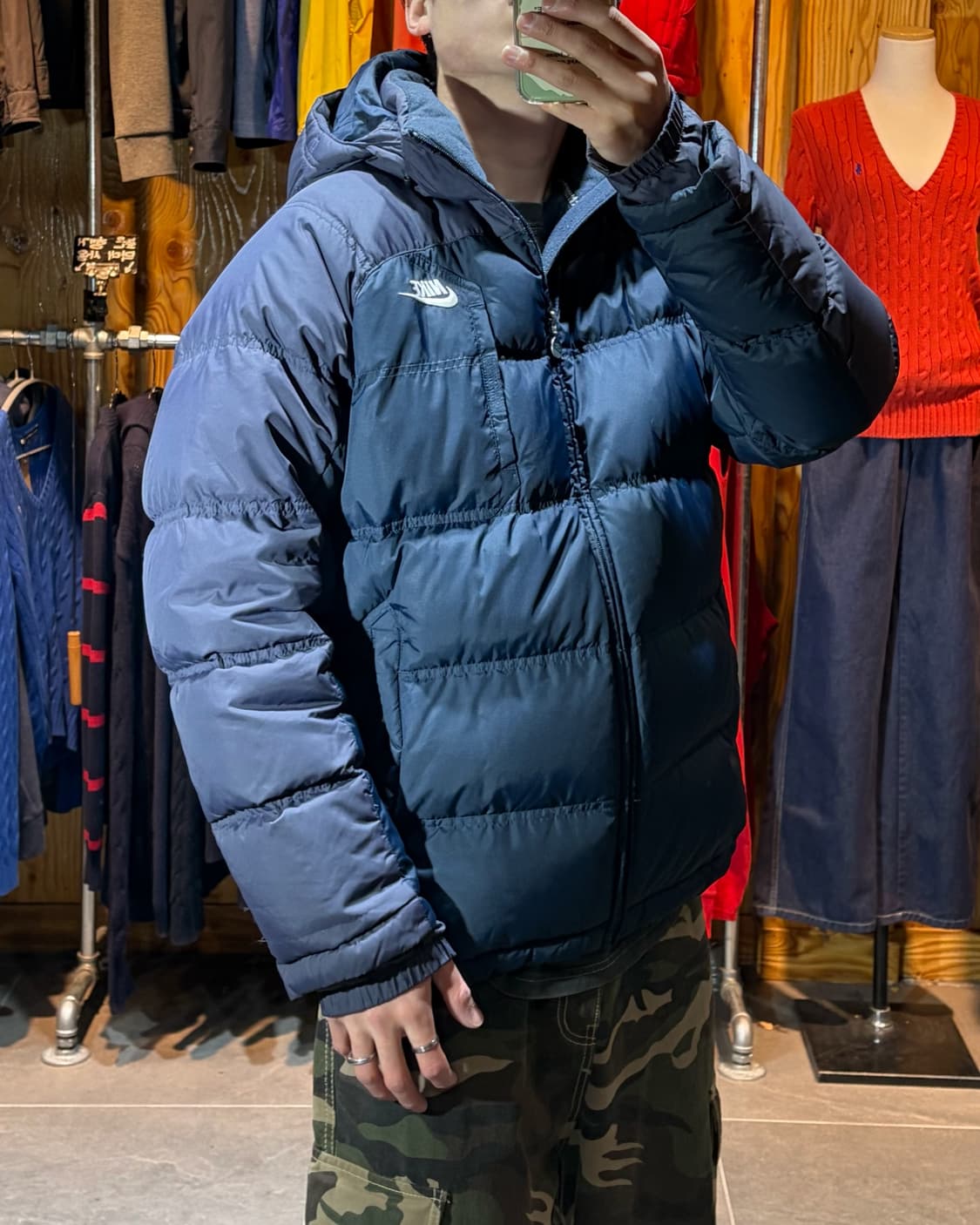 M 나이키 스펠링 스우시 다크네이비 후디 패딩 상품이미지1