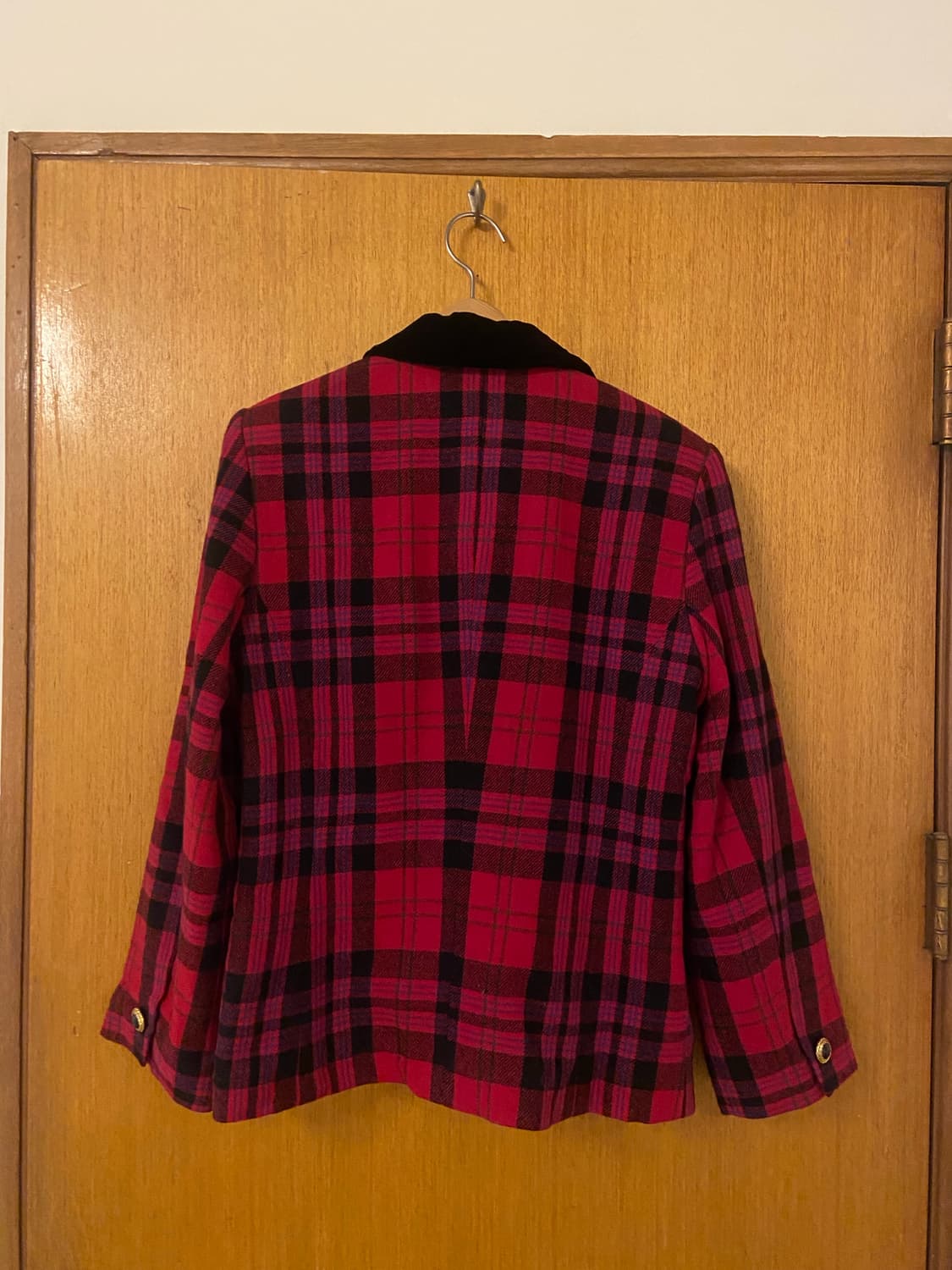 일본 체크 패턴 벨벳 카라 자켓 상품이미지4