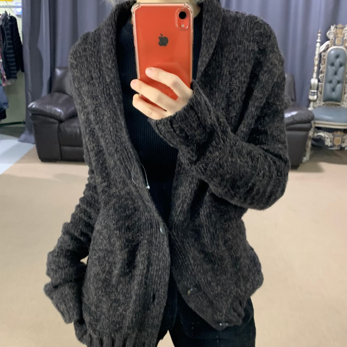 띠어리 싱글버튼 루즈핏 롱니트 가디건 다크브라운 그런지 남녀공용 40 상품이미지2