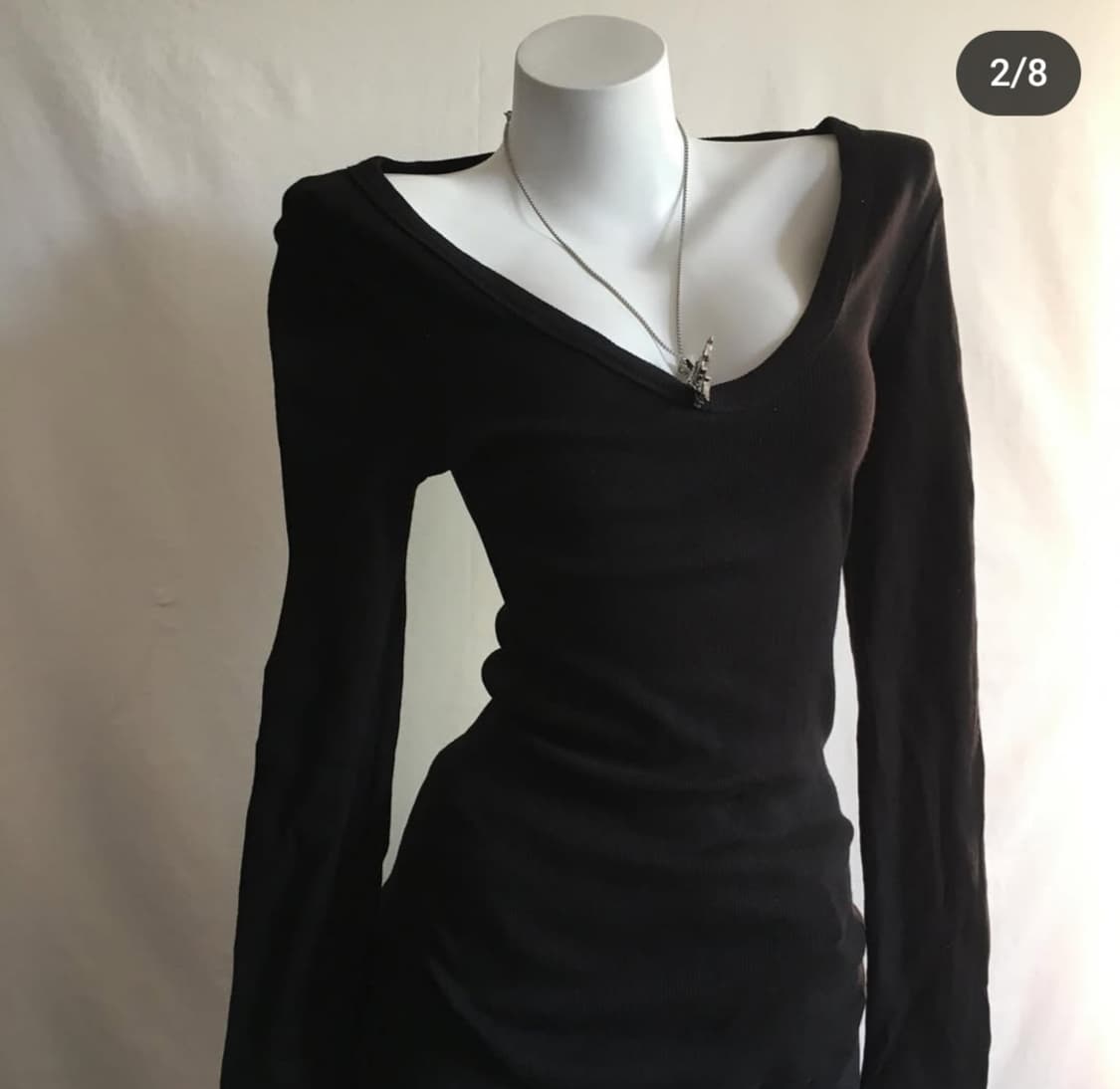 빈티지 긱시크 블랙 브이넥 탑 상품이미지3