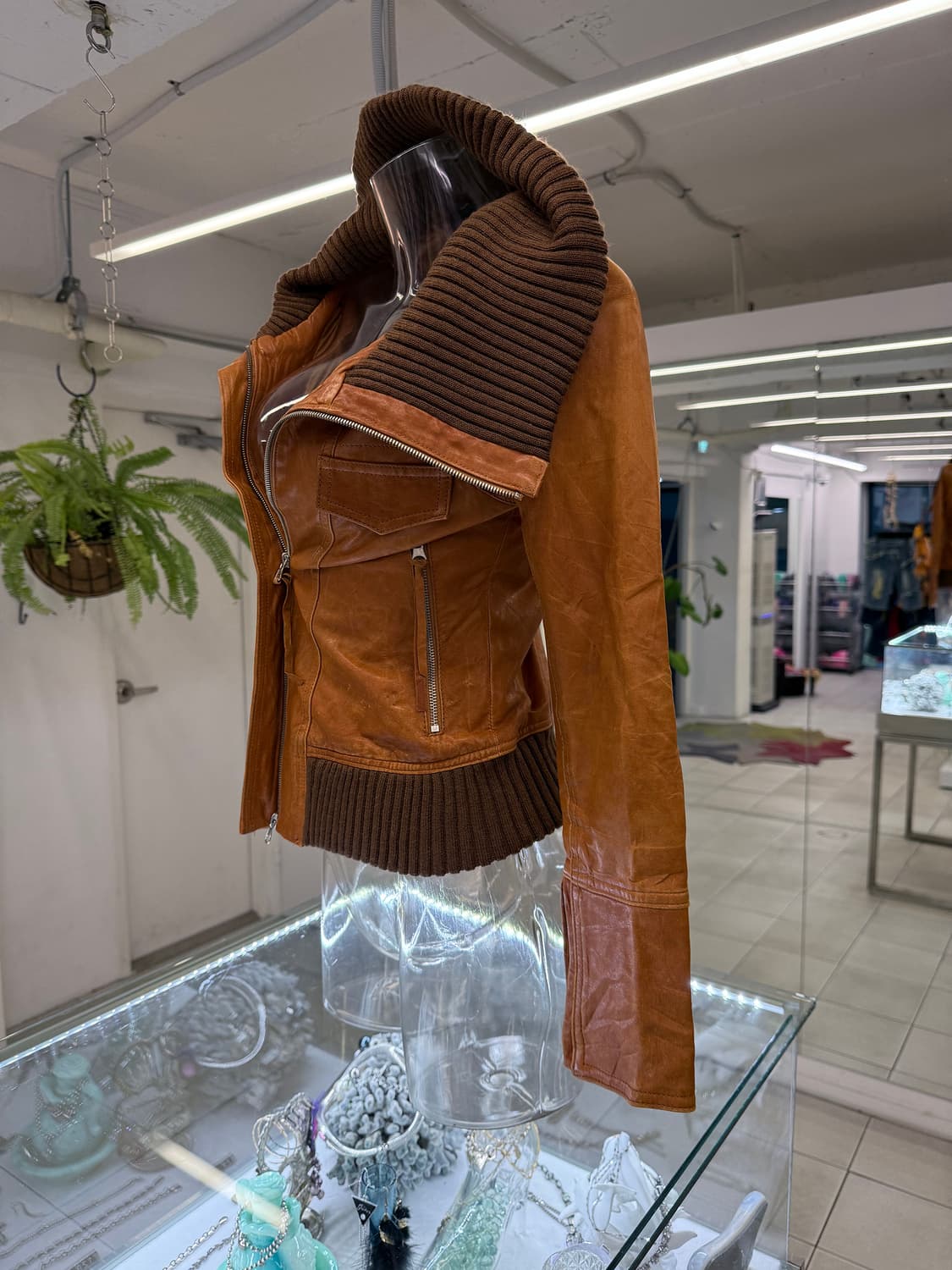 bold knit cuff leather jacket 상품이미지2