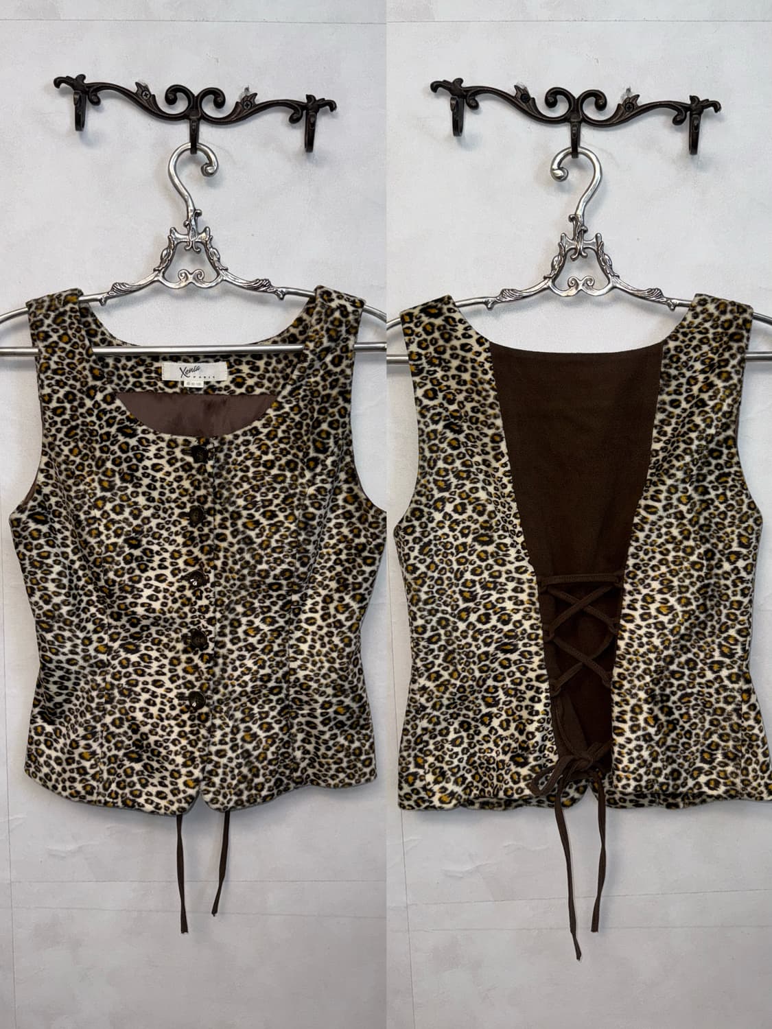 Brown leopard fur back corset vest 상품이미지1