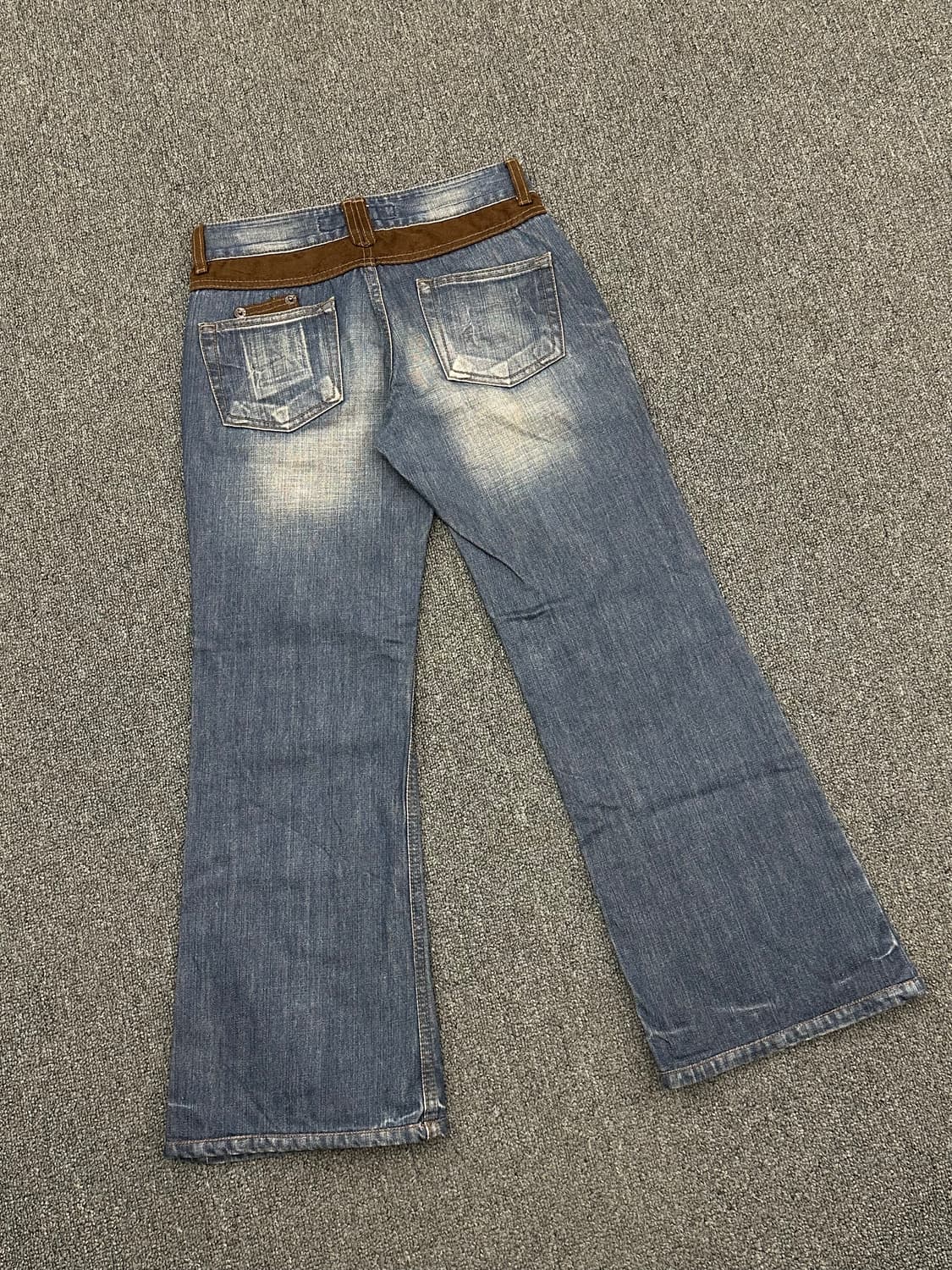 OS)일본 빈티지 여성 브라운 코듀로이 트리밍 부츠컷 데님 팬츠 상품이미지2