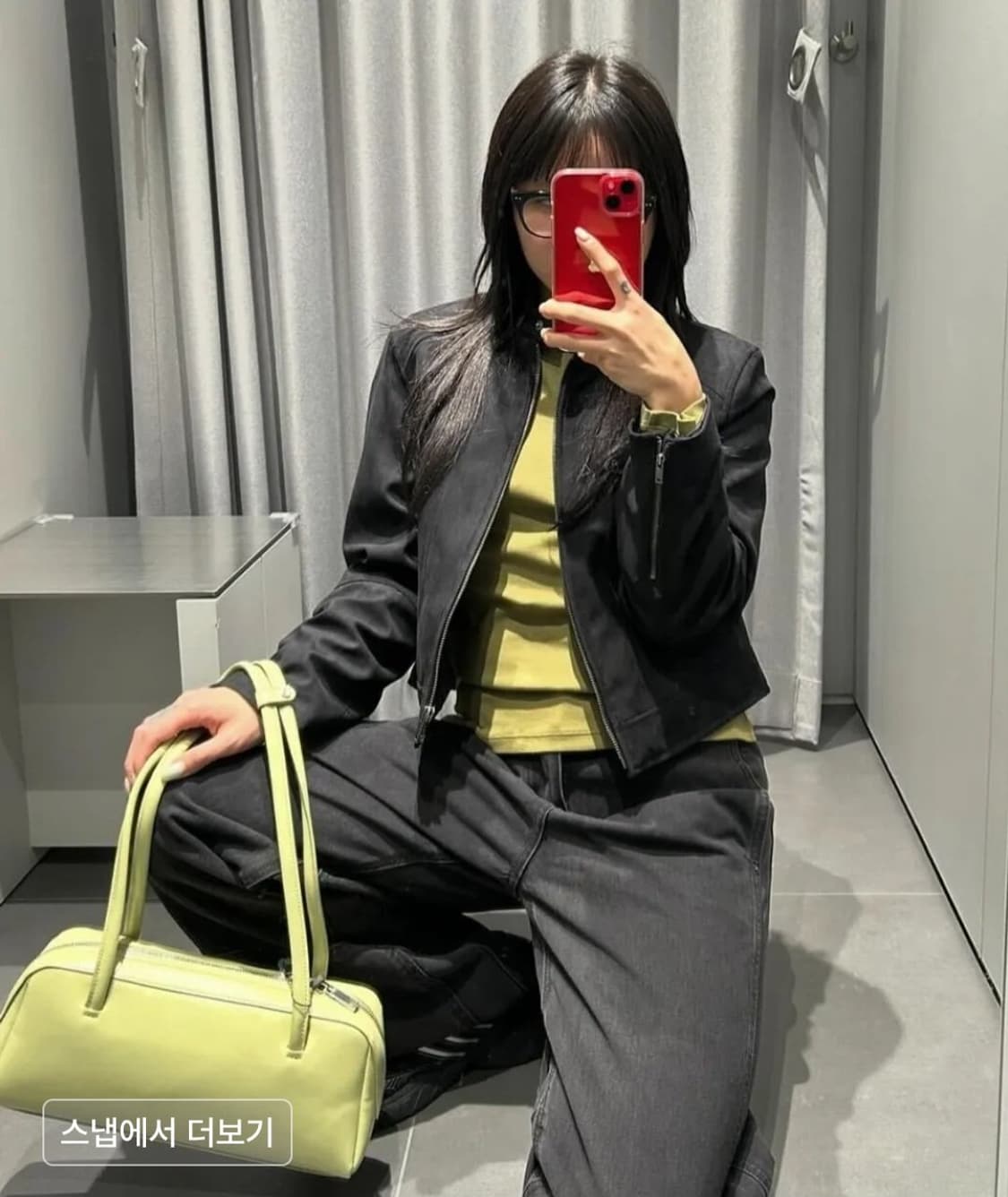 무신사 스탠다드 우먼 스웨이드 레이서 자켓 블랙 상품이미지5