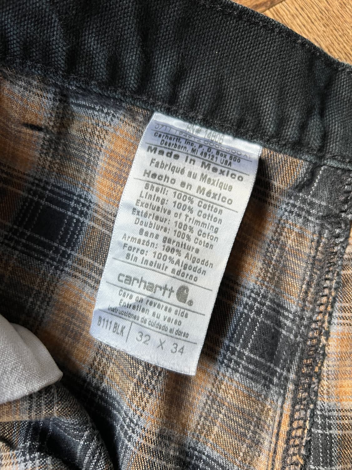 [32]칼하트 USA 체크 라이닝 블랙 싱글니 카펜터 워크 팬츠 상품이미지4