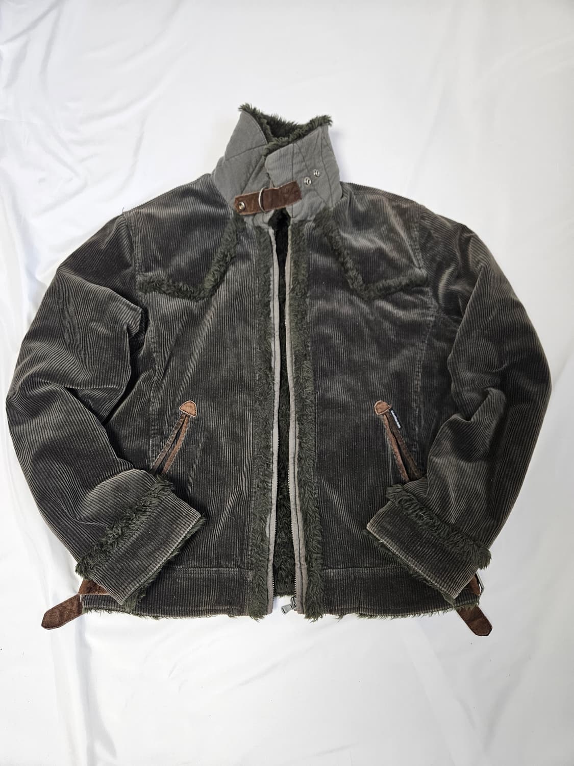 캘빈클라인 시어링퍼 코듀로이 무스탕 쉐르파 다크카키 빈티지 L 105 상품이미지1