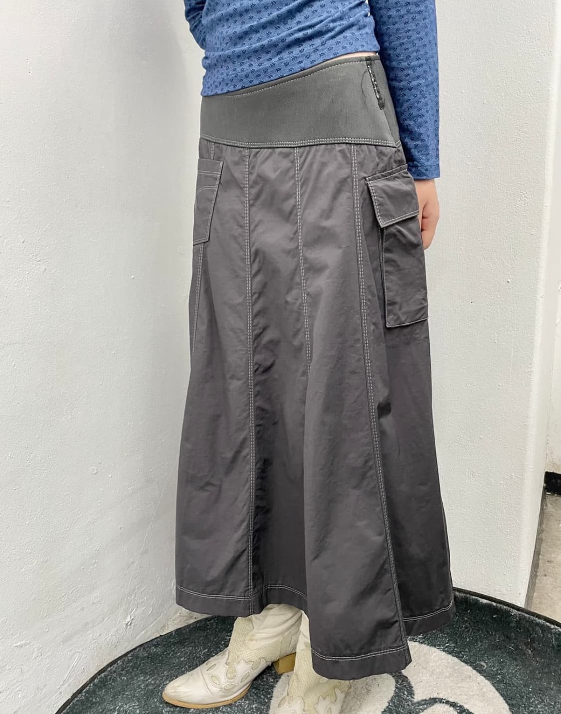 차콜 스티치 롱스커트 상품이미지1