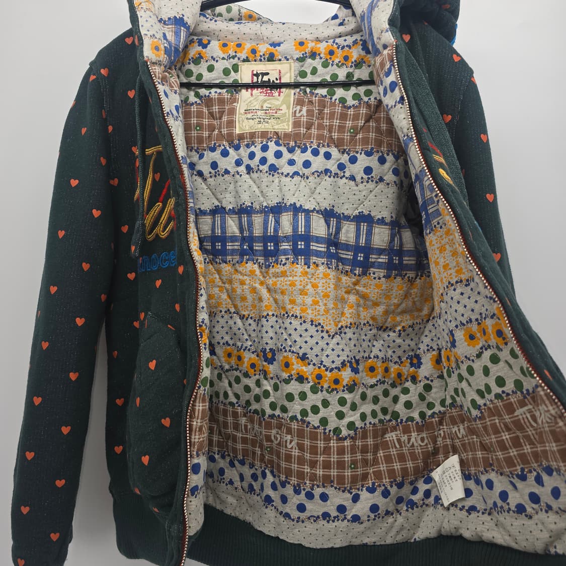 딥 그린 하트 패턴 후드 집업 상품이미지8