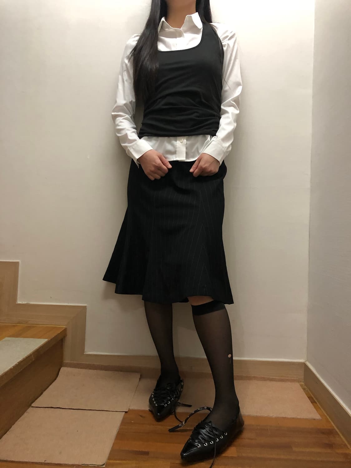 빈티지 블랙 핀 스트라이프 미니 스커트 상품이미지4