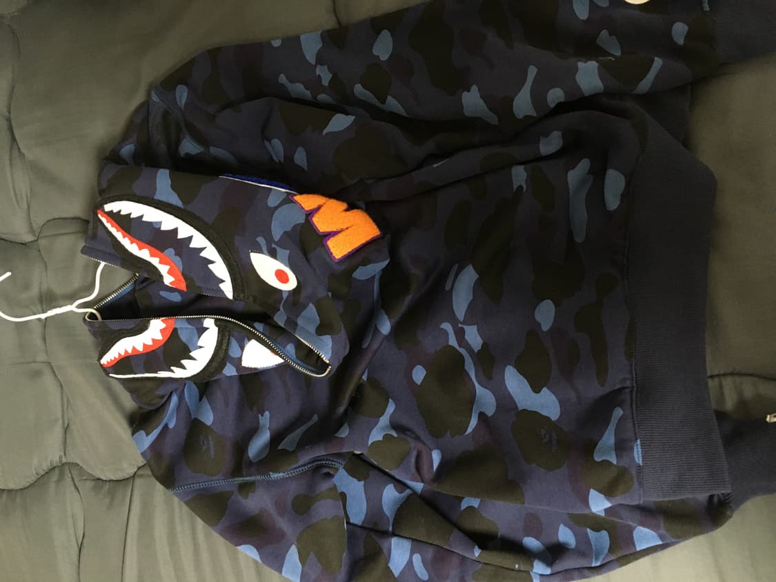 베이프 카모 샤크 풀 집 후드 네이비 상품이미지3